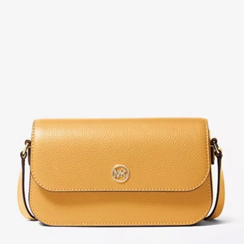 Michael Kors Jet Set Travel Small Pebbled Leather Golden Rod Crossbody $398
